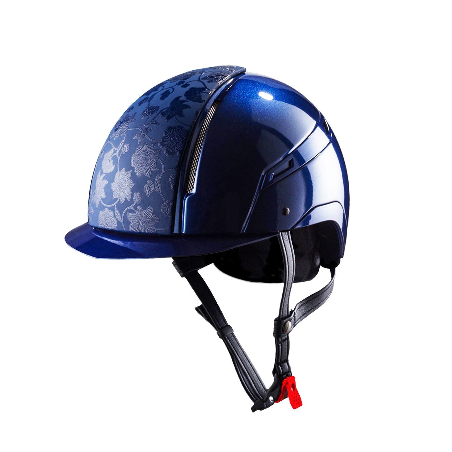 JS 'My Cap' Customised Helmet. High Gloss Blue. Centre Panel- Floral or/ Stripe in Blue