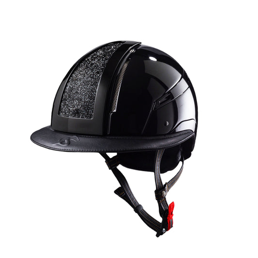 JS 'My Cap' Custom High Gloss Helmet with Swarovski Centre Panel- Black